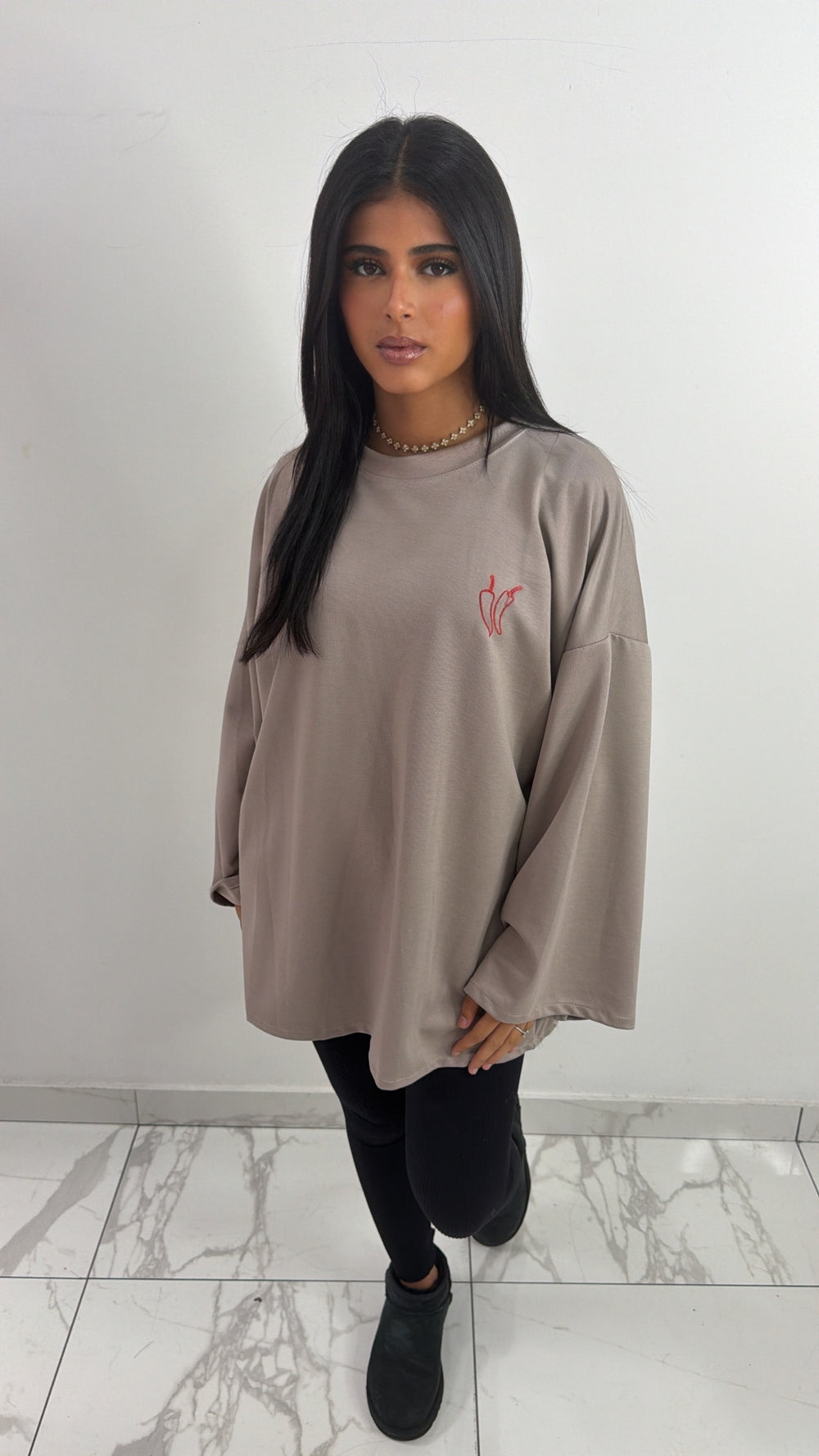 T-shirt à manche longue piment [ taupe ]