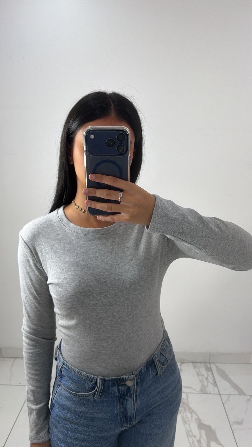 T-shirt à manche longue simple [ Gris ]