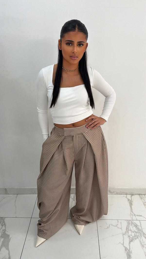 Pantalon à carreau long [ Taupe ]